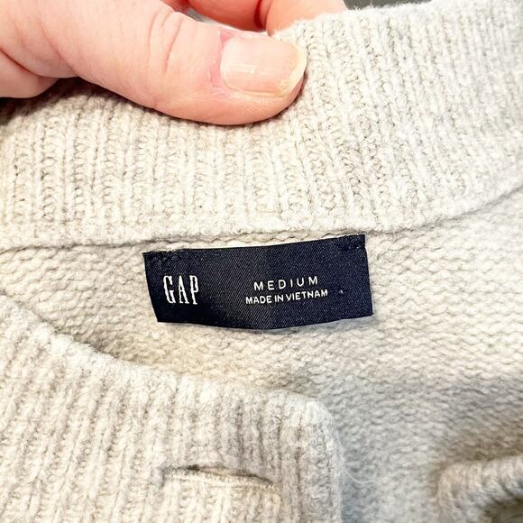 GAP CashSoft Oversized Chunky Crewneck Cardigan Sweater Light Heather Gray M - Picture 3 of 5